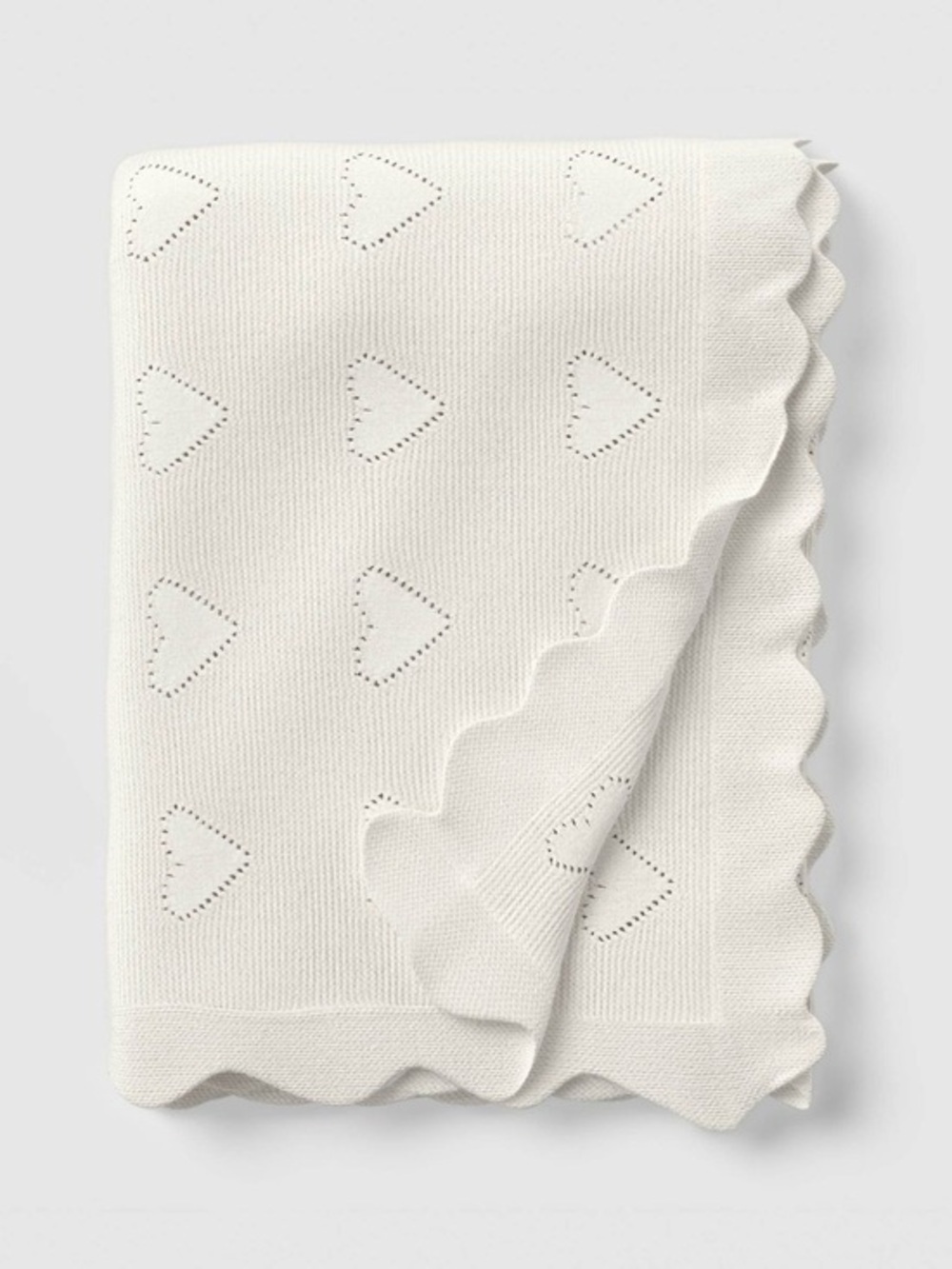 Threshold Heart Knit Throw Ivory with Scalloped Edges 50x60 Cottagecore